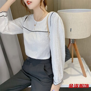 佐菲黛圓領(lǐng)雪紡衫森系寬松長(cháng)袖學(xué)院風(fēng)上衣秋季上衣 白色-秋冬雪紡打底上衣 S-秋冬雪紡打底上衣