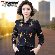 啄木鳥(niǎo)襯衫女襯衣女2022 碎花春秋新款韓版復古印花小衫女士雪紡上衣時(shí) 6859_黑色-38# 2XL _建議125-135斤