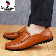 西域駱駝（VANCAMEL）皮鞋男真皮軟皮軟底商務(wù)休閑豆豆鞋男春秋季一腳蹬懶人中年爸爸鞋 2070紅棕 男款 x 46 標(biāo)準(zhǔn)皮鞋尺碼