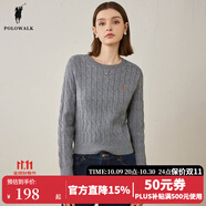 POLOWALK女士針織衫秋冬圓領(lǐng)短款經(jīng)典復(fù)古絞花淑女風(fēng)時(shí)尚毛衣 灰色 L (165)