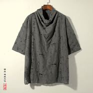 普戈斯（PUGESI）純黑色不規(guī)則破洞鏤空t恤男夏季高領(lǐng)沖鋒衣中性風(fēng)冰絲7七分袖 灰色 M