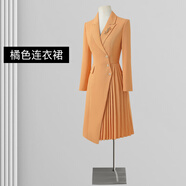 威世品感西裝連衣裙女2024早春新款時尚氣質(zhì)ol通勤白領(lǐng)職業(yè)裝百褶裙 橘黃色 3XL 建議138-150斤