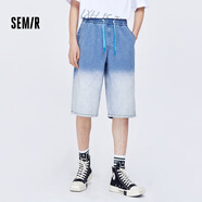 森馬森馬牛仔褲男個(gè)性漸變設計夏季新款男生松緊腰寬松七分褲子潮 牛仔藍8300 160/66A/XS