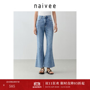納薇（naivee）【清涼抑菌棉牛仔】商場(chǎng)同款25夏新款九分微喇褲經(jīng)典好穿 淺牛仔藍 L