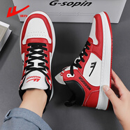 回力男鞋高幫鞋2025新款冬季情侶加絨鞋子男士休閑鞋學(xué)生運動(dòng)板鞋男款 白大紅 40