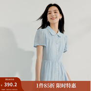 茵曼（INMAN）【苧麻】法式娃娃領連衣裙女裝2025夏季新品泡泡袖裙子 淺藍色 M