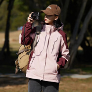 BRELRMON秋冬季三合一沖鋒衣男女戶外加絨防風小個子登山服夾克戶外短外套 KY1818S粉酒紅/紅咖啡-女 M