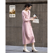 德瑪納【靜奢衣櫥】冬季含蓬松綿羊毛堆堆不對稱(chēng)領(lǐng)層次感寬松女連衣裙