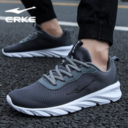 鴻星爾克（ERKE）男鞋休閑鞋2025冬季新款透氣運動(dòng)鞋男耐磨網(wǎng)面防滑跑步鞋輕便跑鞋 碳灰4152 39