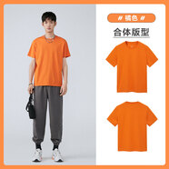 太平鳥男裝 夏短袖T恤男干爽面料時(shí)尚運(yùn)動(dòng)服純色體恤打底衫潮 橘色（合體）干爽面料 XL