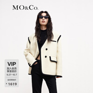 MO&Co.羊毛混紡撞邊寬肩廓形毛呢大衣中長款小香風外套女夾克大衣 米白色-第1批 XS 155