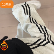 棉致顯瘦條紋褲子女秋冬季新款寬松小個(gè)子高腰休閑褲運動(dòng)衛褲加絨 灰白色常規款【829加絨33.5】 S 80-95斤
