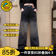 G.DUCKKIDS女童褲子春秋牛仔褲25新款中大兒童直筒褲初中生女孩寬松闊腿褲冬 黑灰色貼標款 150 建議140-150cm11-12歲