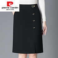 皮爾卡丹（pierre cardin）秋冬加厚毛呢短裙女彈力高腰加大碼百搭中長(zhǎng)a字半身裙包臀一步裙 黑色 S 27碼(2尺0)
