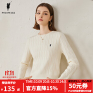 POLOWALK女士針織衫秋冬圓領短款經典復古絞花淑女風時尚毛衣七夕情人節(jié)禮 米色 M (160)