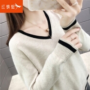 紅蜻蜓 針織衫女2025年春季新款女裝打底毛衣女套頭長(cháng)袖V領(lǐng)線(xiàn)衣內搭上衣 卡其色 均碼 （適合80-130斤）