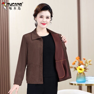 啄木鳥(niǎo)（TUCANO）中年老年媽m媽裝燈芯絨外套女春秋款時(shí)尚加絨扣子上衣拼接夾克 咖啡色/春秋款 3XL 建議120-130斤