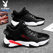 花花公子（PLAYBOY）老爹鞋男鞋2025秋冬季鞋子男士高幫休閑厚底運動(dòng)鞋時(shí)尚黑色43