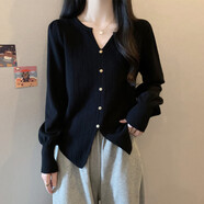 秋伊梵大碼2025春季新款不規(guī)則針織毛衣女胖mm顯瘦遮肚內(nèi)搭打底正肩上衣 黑色 4XL