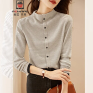 AEMAPE長(cháng)袖氣質(zhì)套頭針織衫2025年早春新款女裝百搭條紋半高領(lǐng)打底衫上衣 杏色 M (95-105斤拍)