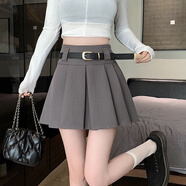 伊琦蕾百褶裙短裙女2025夏季新款西裝裙小個子高腰顯瘦a字半身裙子 灰色【送腰帶】 M 建議90-105斤