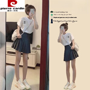 皮爾卡丹（pierre cardin）夏裝穿搭配一整套小個(gè)子學(xué)院港風(fēng)日系可愛(ài)T恤jk制服百褶裙兩件套 白色兔上衣+半身裙【美式韓劇俏 S 【設計感/小眾/洋氣/活潑/減齡/