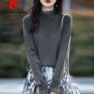 皮爾卡丹（pierre cardin）2024秋冬新款蕾絲拼接圓木耳領(lǐng)針織衫女復(fù)古寬松內(nèi)搭打底衫毛衣女 灰色 L