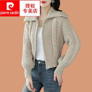 皮爾卡丹（pierre cardin）羊毛開衫粗線毛衣外套女2025春秋新款洋氣高腰短款小個(gè)子上衣 米色 S