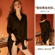 SANDROHOSTESS冰絲性感睡衣女高級(jí)感情調(diào)襯衫睡裙純欲風(fēng)家居服寬松 黑色 S