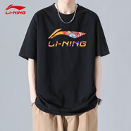 李寧短袖t恤男女同款夏季新品速干圓領(lǐng)T恤舒適透氣半袖棉打底衫運(yùn)動(dòng)服 黑色(100%棉) 3XL