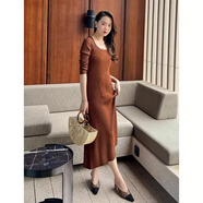 美洋（MEIYANG）夢(mèng)中情人連衣裙內搭中長(cháng)款針織裙時(shí)尚休閑修身顯瘦新款針織裙子女 焦糖色 M