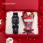 Caluom Kaiol女士皮帶真皮時尚百搭腰帶女純牛皮ins女式褲帶生日禮物送女友 【花束禮盒】0047百搭槍色 95cm 請備注身高和體重
