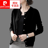 皮爾卡丹（pierre cardin）針織開衫女短款純色外搭針織衫早秋寬松外穿氣質(zhì)毛衣外套打底 黑色  S 95斤以下