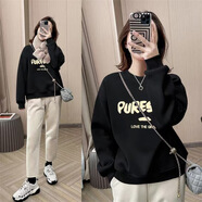 森馬（Semir）美式圓領(lǐng)華棉衛衣女百搭秋冬寬松慵懶套頭顯瘦加絨加厚打底上衣冬 黑色 加絨款字母- XXL  155-175斤