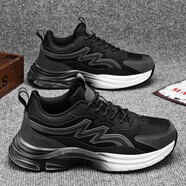 絳天（jiangtian）冬季男鞋加絨保暖棉鞋男款復古跑步運動(dòng)鞋冬款大碼48旅游潮鞋 黑灰 39