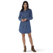 Wrangler 女式復古長(cháng)袖西部按扣連衣裙 中腰牛仔褲 大