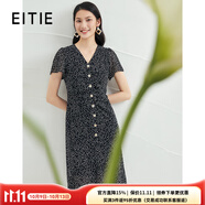 愛(ài)特愛(ài)（EITIE）法式v領(lǐng)波點(diǎn)復古茶歇連衣裙夏季新款V領(lǐng)通勤氣質(zhì)顯瘦6607324 黑色20 S 155