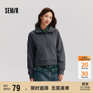 森馬（Semir）衛(wèi)衣女插肩袖立領(lǐng)復(fù)古簡約2024冬季抓絨套頭衫ins潮109724116001