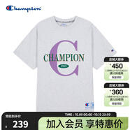 Champion冠軍短袖2024夏季新款植絨logo撞色T恤男 淺灰色 L