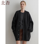 北杳針織外套女開衫小個子中長款秋冬毛衣慵懶風(fēng)黑色V領(lǐng)羊毛法式上衣2 深灰色/超好看針織厚外套/深冬韓系穿搭/歐美范毛衣 S 85-105斤