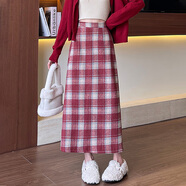 HIPPATIA格子半身裙2025春季新款短裙女高腰顯瘦小個(gè)子A字復古包臀裙 紅色 【YWXCMGE132】 M （建議95-110斤）