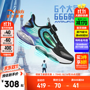 安踏兒童運動鞋男大童鞋2025秋季新款旋鈕氣墊緩震UFO7.0天眼6.0跑鞋 【天眼6.0】5583黑/綠/銀-2 37