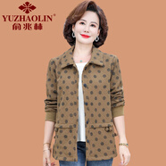俞兆林（YUZHAOLIN）胖媽媽加肥大碼春秋外套時(shí)尚洋氣中老年女秋裝新款翻領(lǐng)夾克衫上衣 咖色 XL (參考95-110斤)