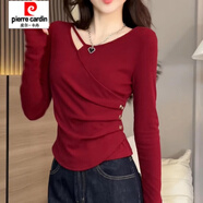 皮爾卡丹（pierre cardin）T恤打底秋季新款通勤時(shí)尚冬季收腰大碼修身內(nèi)搭顯瘦洋氣長(zhǎng)袖上衣 安哥拉紅 M 90-100斤