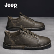 Jeep吉普男鞋夏季休閑皮鞋男新品軟底真牛皮英倫商務(wù)正裝鞋潮流休閑鞋 卡其【經(jīng)典款】 【標準皮鞋碼】 42