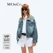 MO&Co.牛仔外套春秋土耳其棉寬松廓形手縫鉆飾破洞蝙蝠袖藍色摩安珂 牛仔藍色 M 165