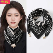 示牧棉麻絲巾磁吸扣百變脖套女時(shí)尚百搭保暖輕奢棉麻絲巾兩用脖套圍脖 黑白千鳥格 小金球磁吸棉麻方巾 65*65cm禮盒裝