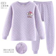 巴布豆兒童保暖內(nèi)衣套裝秋冬加厚純棉男童秋衣秋褲全棉女童寶寶 女童淺紫 7633 140cm 參考身高130-140
