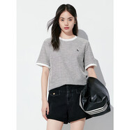 太平鳥(niǎo)女裝小香風(fēng)T恤女短袖夏直筒寬松圓領(lǐng)撞色針織上衣 黑色 L
