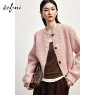 伊芙麗（eifini）蔣欣代言圓領(lǐng)慵懶粗線(xiàn)針織開(kāi)衫外套秋季新款舒適百搭通勤女上衣 粉色 S 155/80CM80-108斤